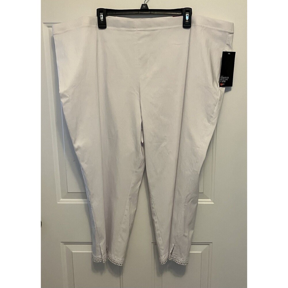 NWT Avenue‎ Women’s Rayon Stretch Pants Plus Sz 24 Cropped Embroidered White